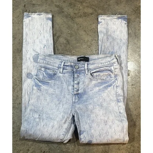 Purple Brand Jacquard monogram Denim Slim Fit Low Rise Jeans 31 POO1 - Picture 5 of 16